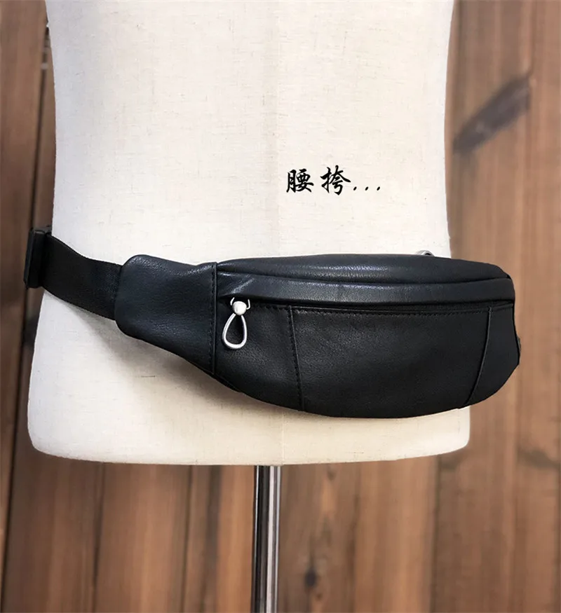 Casual natural genuine leather stitching design men's small chest bag outdoor daily waist pack fashion shoulder messenger bag