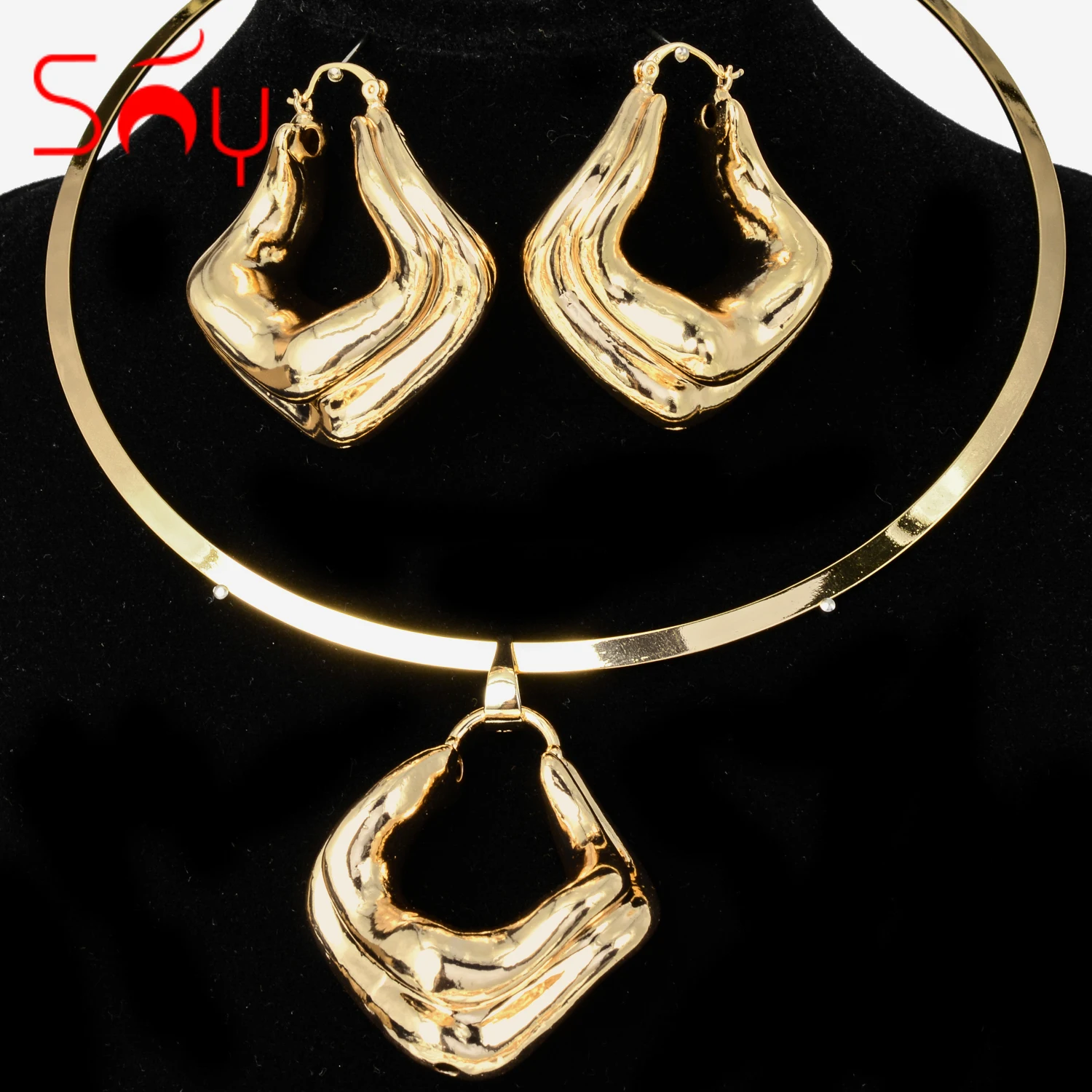 

Sunny Jewelry Sets Fashion Gold Planted Earrings Pendent Collar For Women High Quality geometric Wedding Party Gifts Trendy