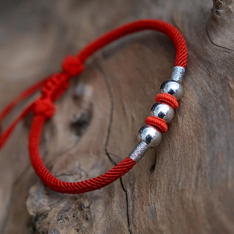 Браслет из стерлингового серебра 925 пробы с бусинами и браслеты на удачу красная