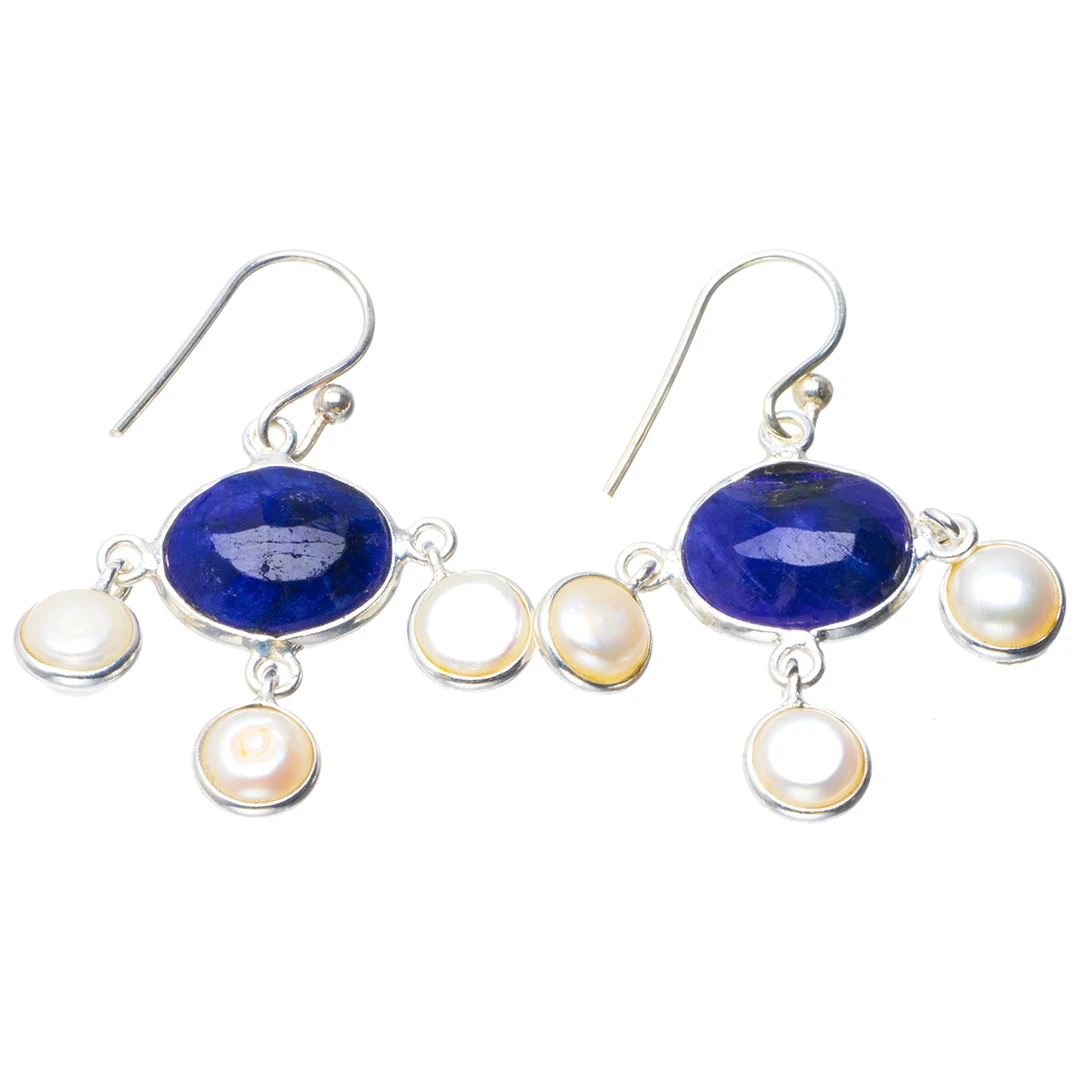 Натуральный сапфир и речной жемчуг ручной работы Уникальные 925 пробы серебряные