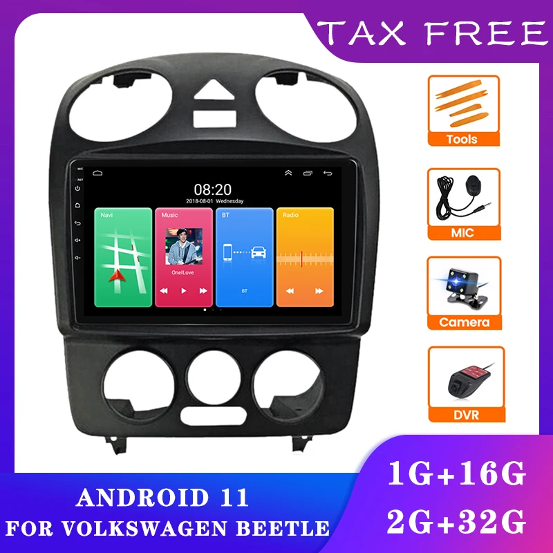 Купи 1 Din Android 11 2.5D Screen RDS AM FM Car Video For VW Volkswagen Beetle 1+16GB Car player GPS WIFI Mirror link Stereo за 10,619 рублей в магазине AliExpress