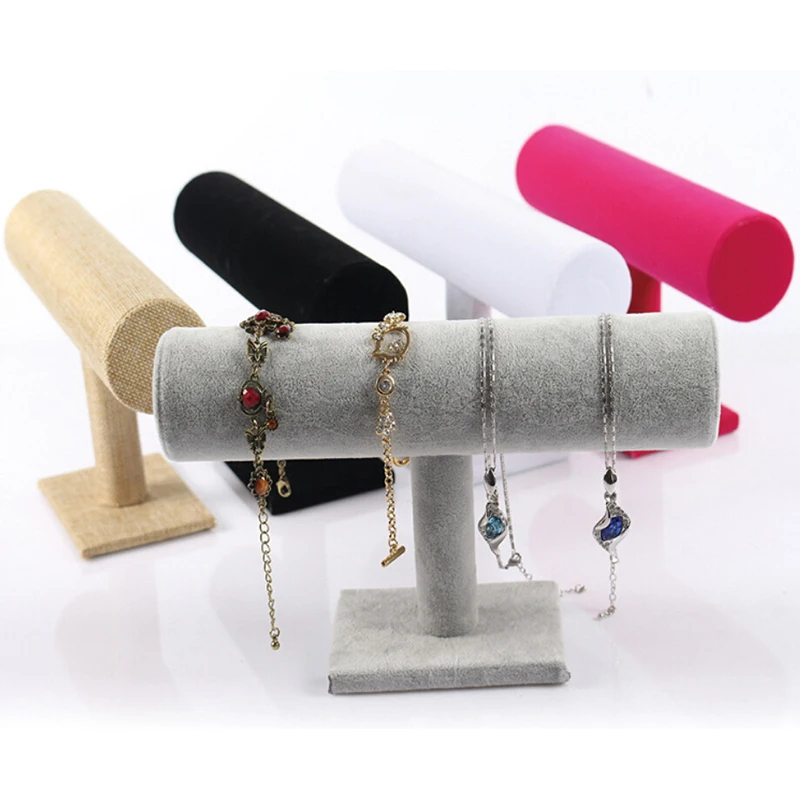 

Portable Velvet/PU Leather Bracelet Bangle Necklace Display Stand Holder Watch Jewelry Organizer T-Bar Rack