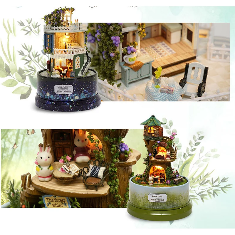 Christmas Tree DIY Music Box Crystal Ball Snow House With Light Present children Birthday Gift Castle toys | Дом и сад