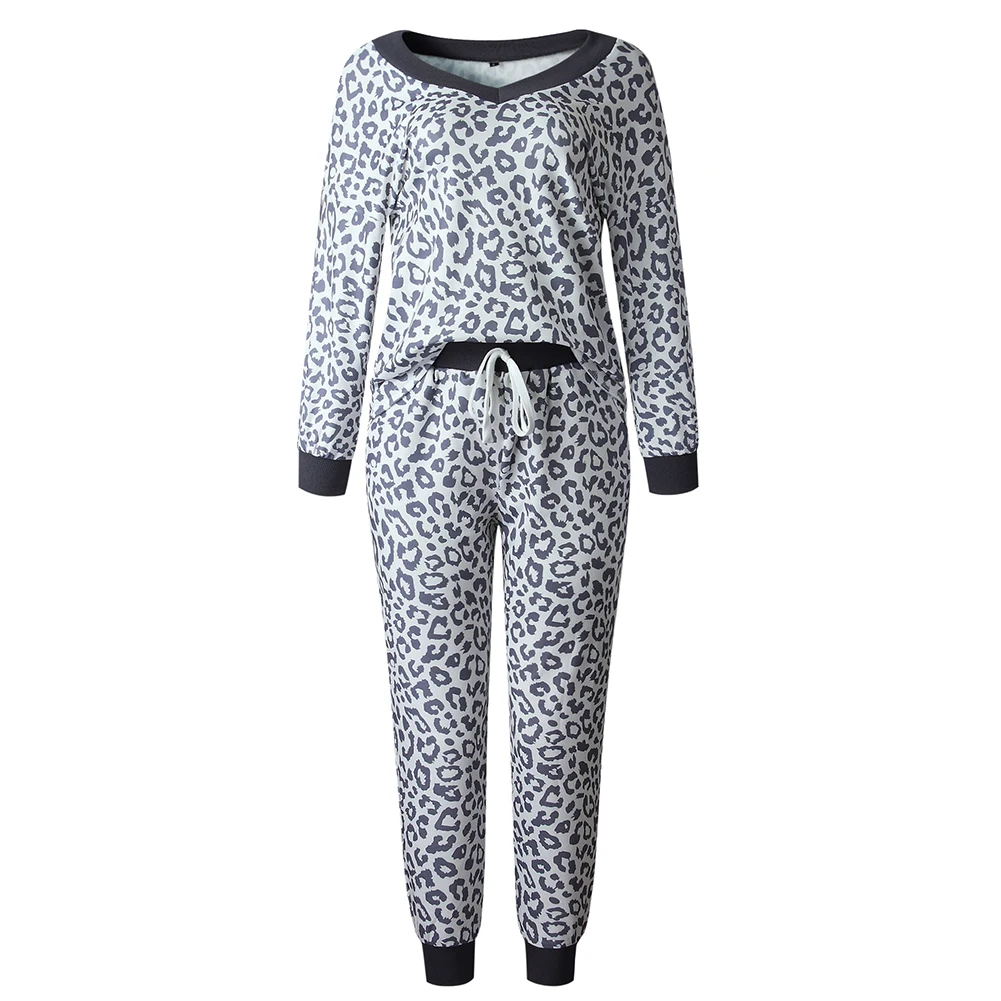 

Fashion Women Leopard Tracksuit Outfit Long Sleeve Blouse Top Pants Trousers