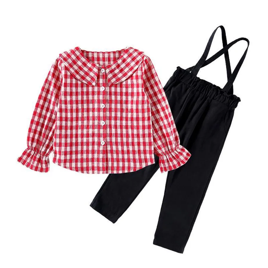 Комплект из 2 предметов футболка в клетку и комбинезон для девочек 6 8 12 лет |