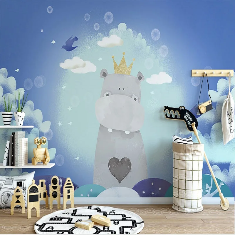 Bacaz ручная роспись гиппопопотама 3d Мультяшные обои 3D фото настенная бумага