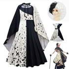 Костюм кроеллы на Хэллоуин, косплей, королева зла, черно-белое пальто, вечернее платье для вечерние, модное женское платье для магических представлений Эммы