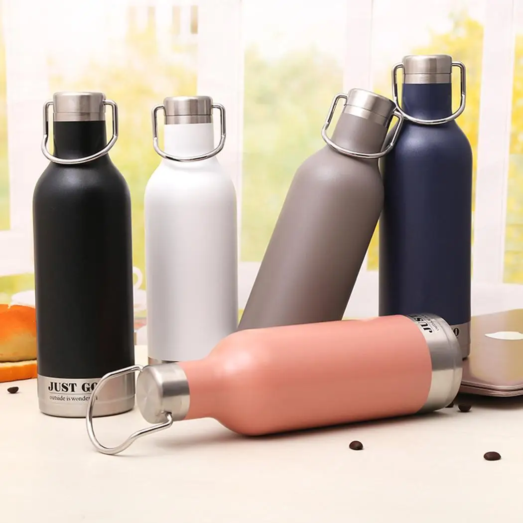 New Outdoor Sports Bottle Stainless Steel Portable Vacuum White/Pink/Gray/Dark blue/Black 500ml Thermos Water Drinking | Дом и сад