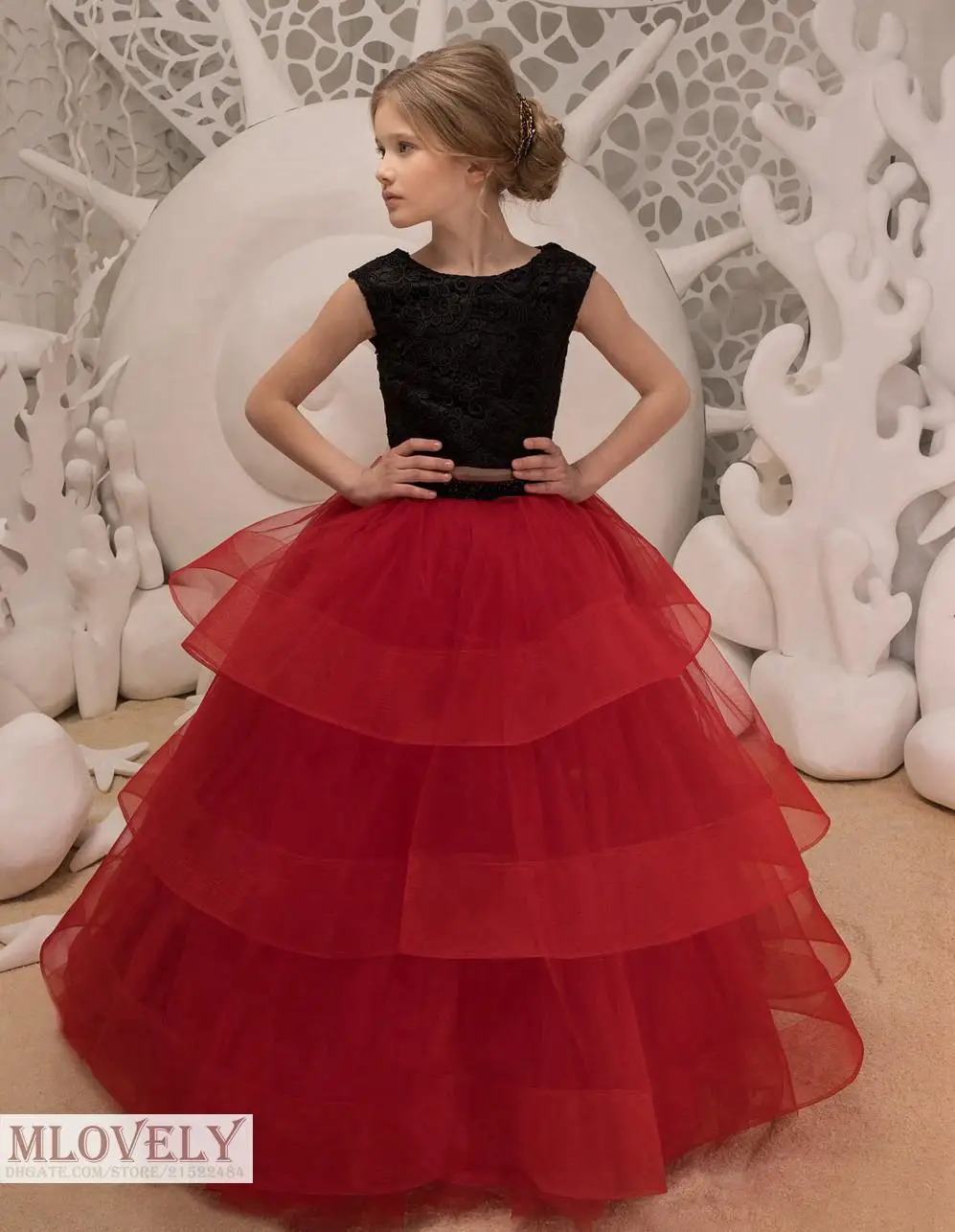 

Lovely Princess Ball Gown Kids Pageant Dress with Black Jacket and Open Back Details for Girls