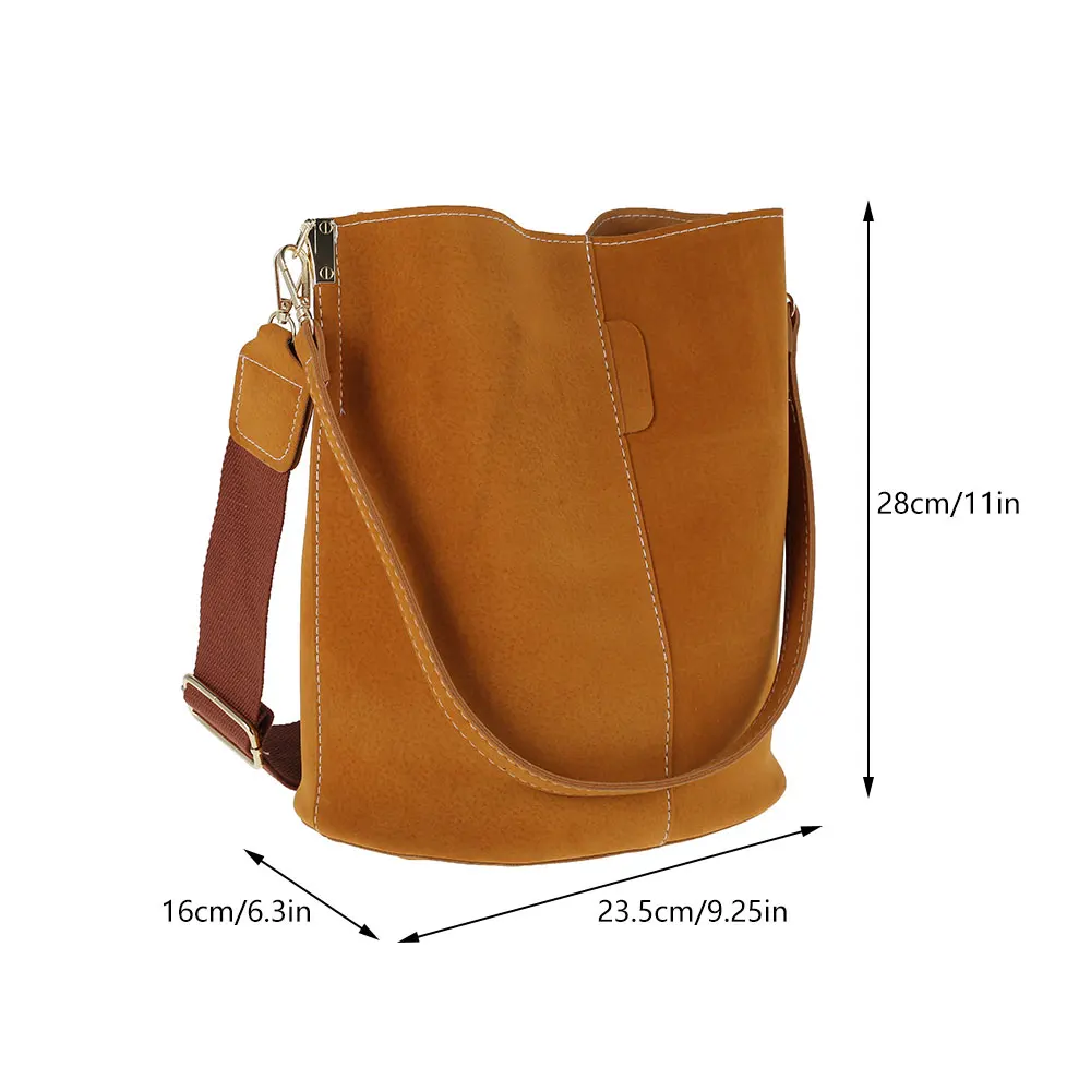

Women Bucket Bag Adjustable Strap Shoulder Messenger Bag Casual Tote Handbag Large Capacity PU Leather Crossbody Handbag Ladies