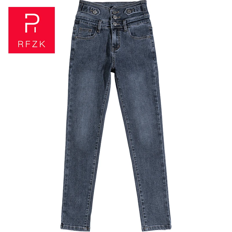 

RFZK Stretch High Waist Jeans Plus Size Womens Skinny Jeans Ankle-length Pants Black Blue Push Up 2020 Elastic Slim Streetwear