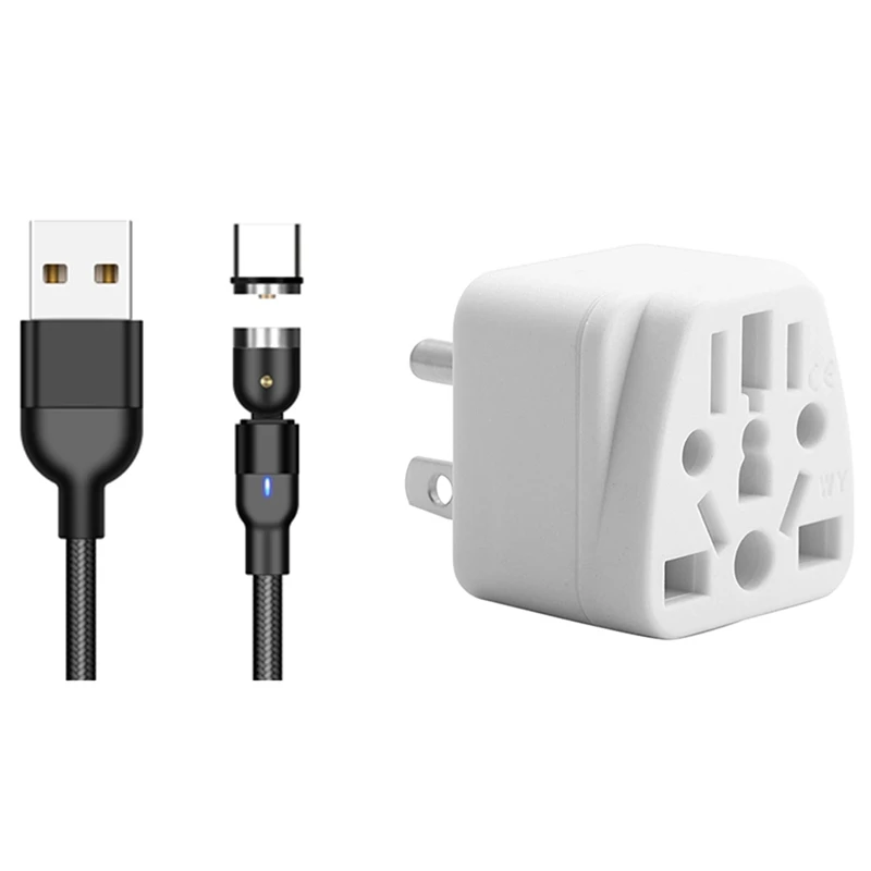 

US Plug Adapter EU/UK/AU/In/CN/JP/Asia/Italy/Brazil to USA with 540 Magnetic Cable Micro-USB Type C Phone Charger