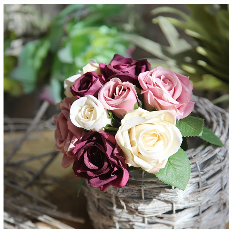 Розовые шелковые пионы букет невесты 27 см искусственные цветы для свадебной