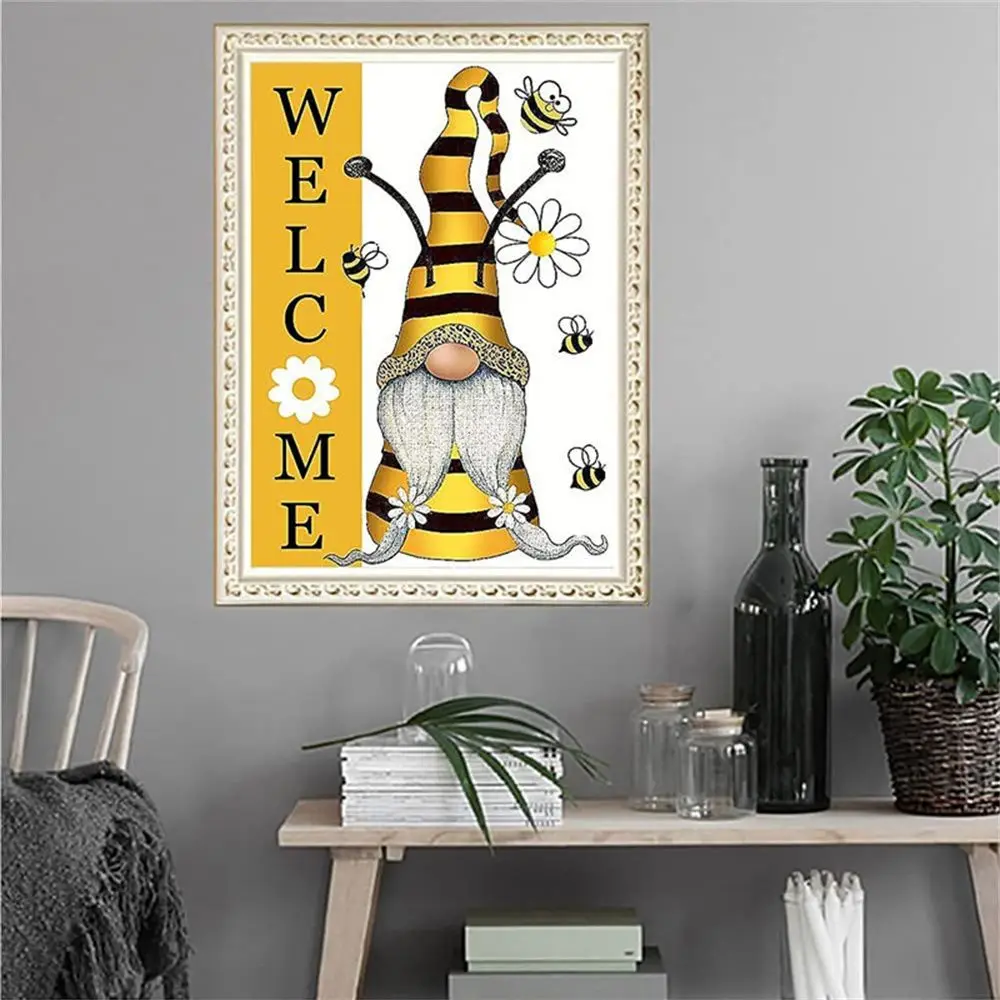 Welcome Bee Gnome Diamond Painting Full Drill Round DIY 5D Art Craft Handcraft Embroidery Kit Home Wall Decor | Дом и сад