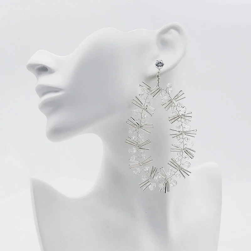 QYY Fashion Handmade Surround Big Earring Wedding Women Jewelry Accessories Austrian Crystal Bridal Eardrop for | Украшения и