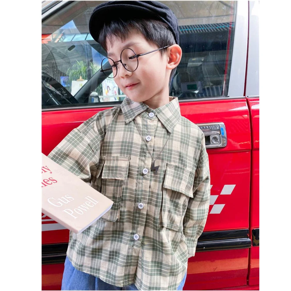 

Kids Boys Shirts 2021 Spring Long Sleeve Toddler Shirts For Boys Cotton British Style Boy Tops Gentleman Children Shirts 2-7Y