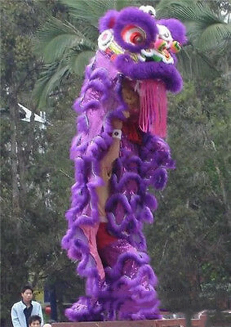 

100% Wool Lion Dance Mascot Costumes Chinese Folk Art for Two Adults Purple New Promotion Carnival Halloween Xmas Easter