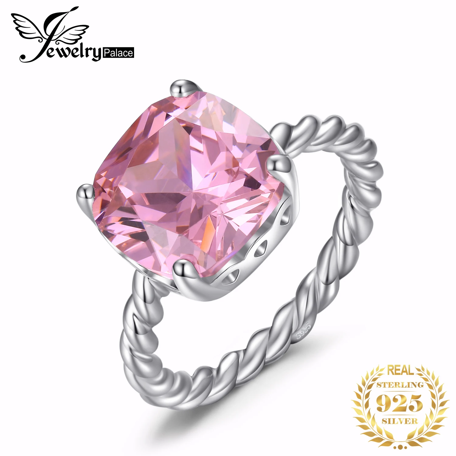 JewelryPalace Для женщин Дамы Подушка Огранки розовый кубический цирконий красивый нежный кольцо 925 пробы серебро Обручение кольцо