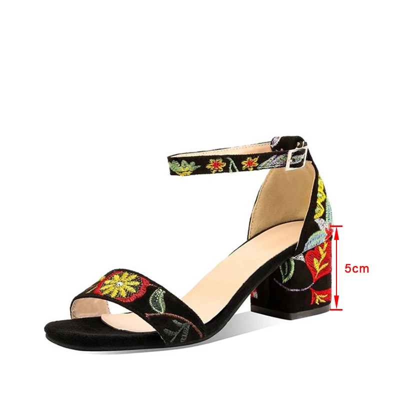

Elegant Buckle Strap Embroidered Ladies Comfort Female Fashion Shoes 2021 New Women's Sandals Summer High Heels Summer Shoes