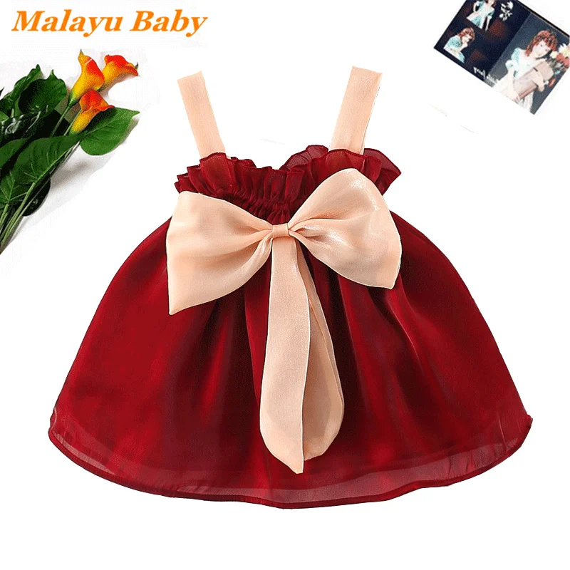 

Malayu Baby Infant Girl Dress 2021 Summer New Baby Girl Clothes Cute Suspender Bow Princess Costume 0-2Years Newborn Clothing