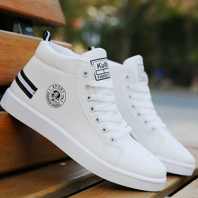 

2021 Trendy Style Vulcan Boys Shoes Men's Winter Plush Shoes Boys Comfort Sneakers White Leather Shoes Men High Top Sneakers