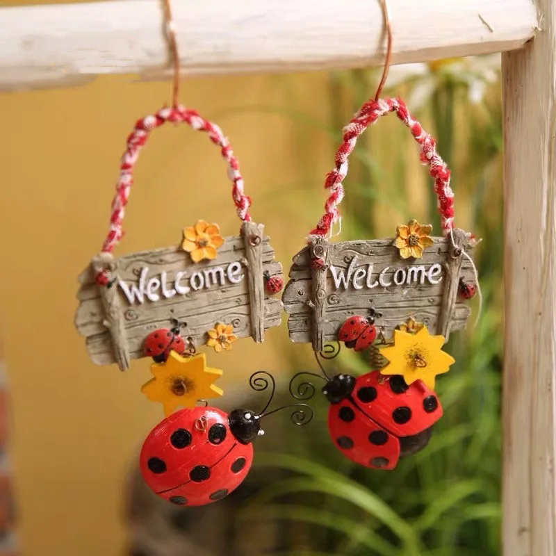 

Cartoon resin seven-star ladybug welcome card ornaments cute beetle house number modern home decoration resin crafts ornaments
