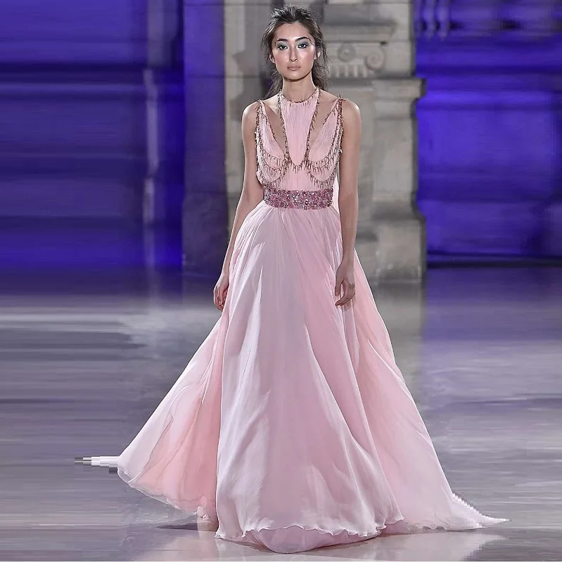 2019 розовое Элегантное Длинное платье для женщин летнее без рукавов с круглым