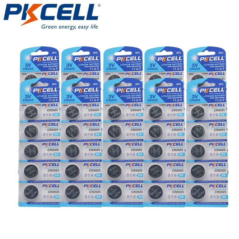 

Discount 50Pcs/10Pack PKCELL CR2025 3V Lithium Battery DL2025 BR2025 ECR2025 CR 2025 Battery