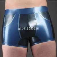 handmade latex shorts men black with blue tight rubber boxer underwear size s xxl