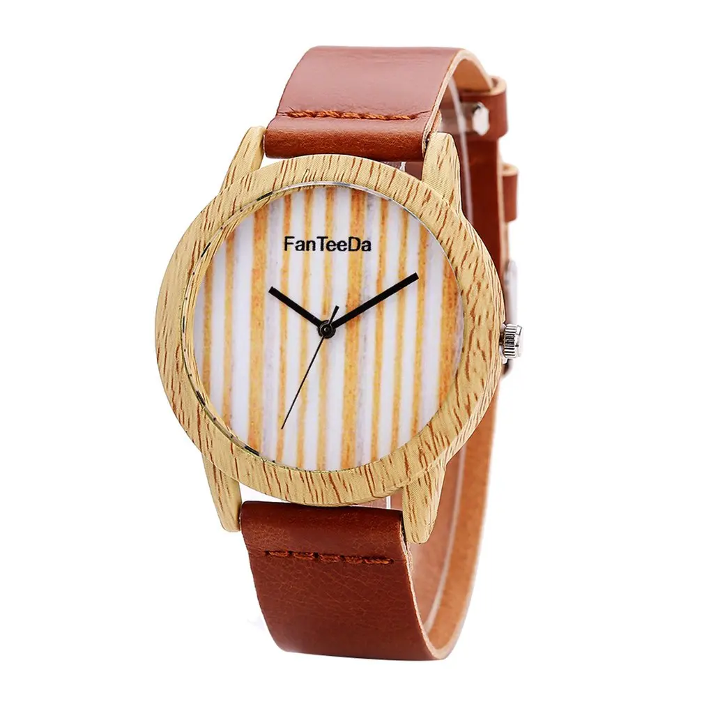 FD070 женские часы с рисунком в полоску деревянные кварцевые наручные круглыми