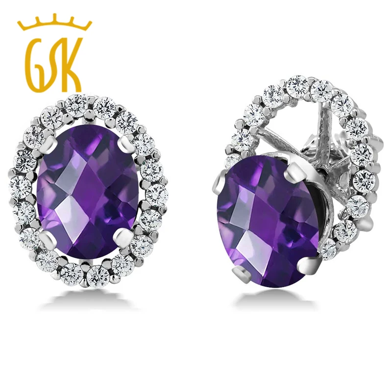 GemStoneKing 2.52Ct овальная шахматная доска натуральные фиолетовые серьги с аметистом