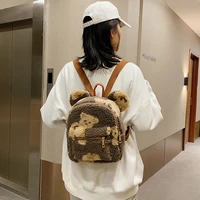 kawaii bear ears plush shoulders bags for women 2022 new cartoon bear fleece backpack cute furry bag winter faux fur mochila