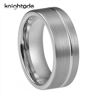 8mm silvery tungsten carbide rings offset groove for men women wedding band gift flat brushed comfort fit