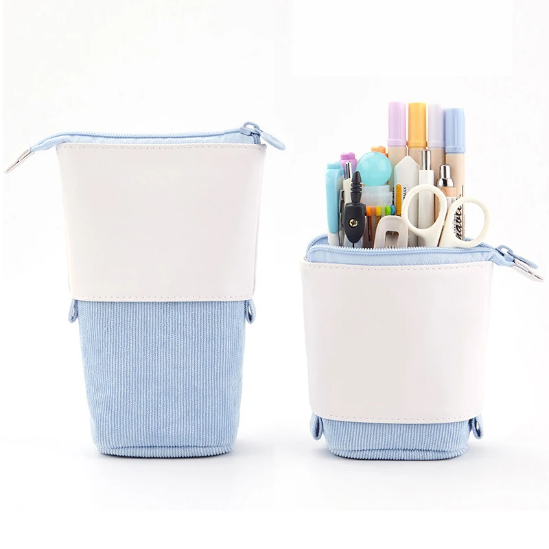 

Retractable School Pencil Case Kawaii Multifunction Stationery Storage Bag For Students Creative Solid Color Pen Holder New