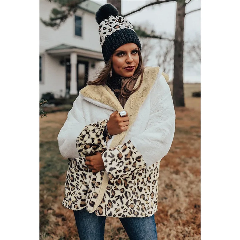 

Women Casual Faux Fur Coat Female 2020 Warm Winter Lapel Cardigan Leopard Printed Plush Coat Loose Teddy Jackets Lady Keep Coats