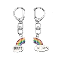 diy 2 piece set lovely best friend keychain for women girl rainbow pendant cute accessories keychain charms jewelry gifts 2019