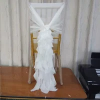 Ruffled Chair Sashes White Ivory Champagne Chair Covers Custom Made Organza Tulle Wedding Supplies Chair Decorations