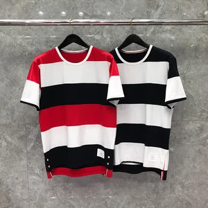 TB THOM T-shirts Summer Men T-shirt Fashion Brand Men's Clothing Fine Cotton Jersey Rugby Stripe Short Sleeve Sweatshirt