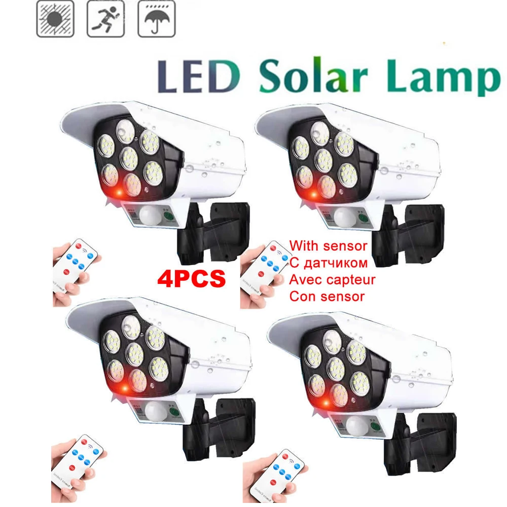 

4pcs remote Solar motion sensor lamp light Fake Camera 4pcs Bullet Security Outdoor Dummy Camera Waterproof Surveillance Flashin