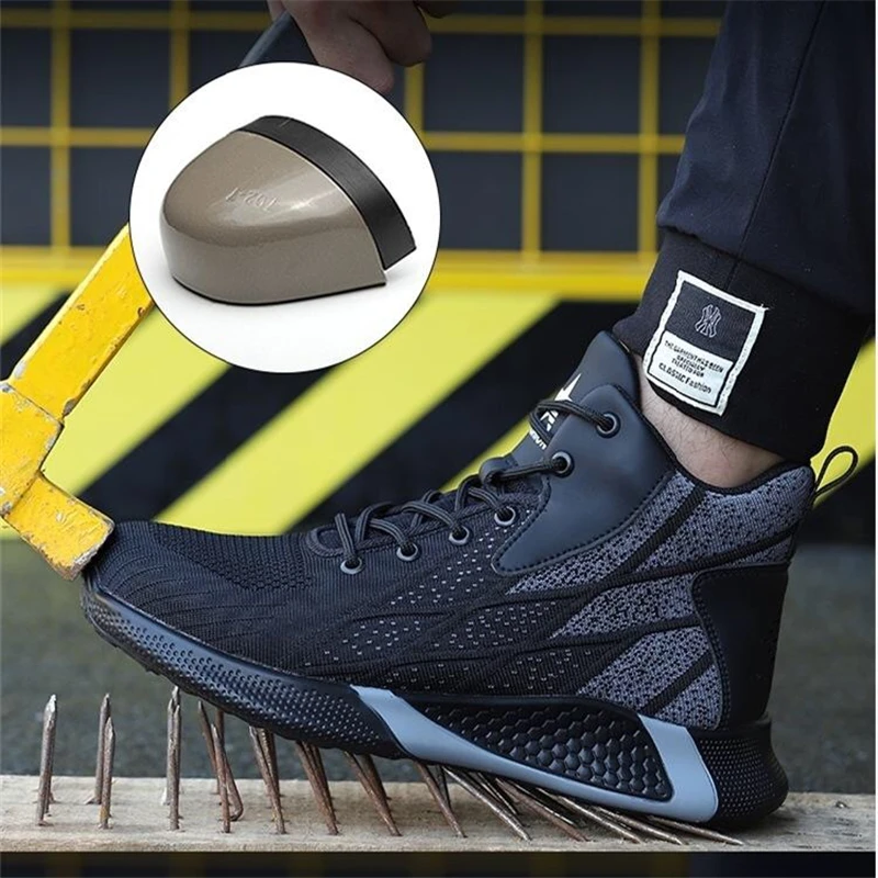

dewbest Work Boots Safety Steel Toe Shoes Men Breathable Sneakers Shoes Ankle Hiking Boots Anti-Piercing Protective Footwear