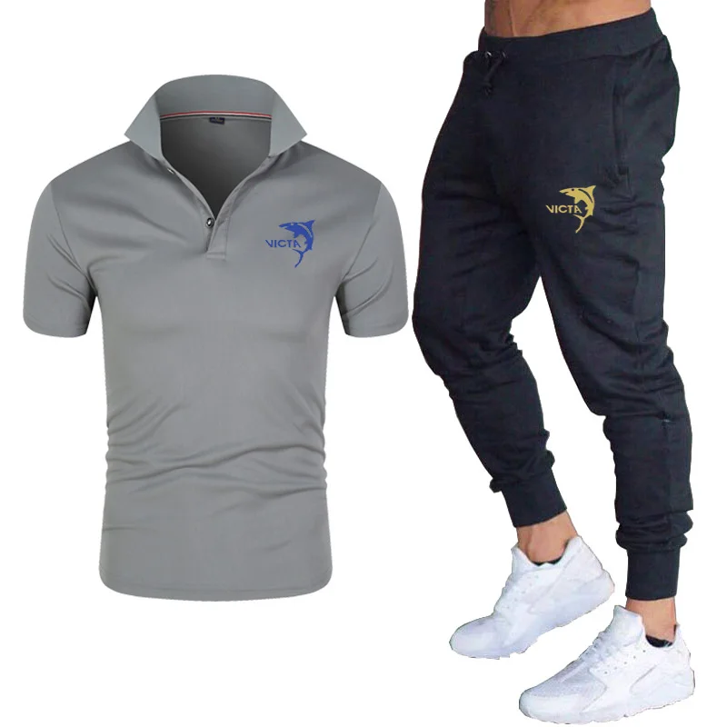 

2021 summer men's fashion casual POLO shirt + sports pants 2 casual business men's POLO shirt suit short sleeve men's suit