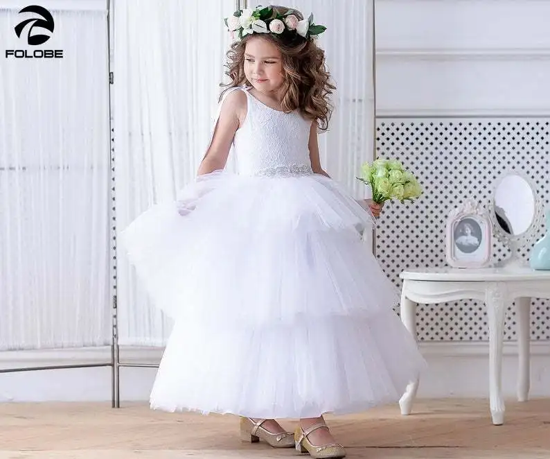 Белый Платья для младенцев с фатиновой юбкой подростков подружки невесты