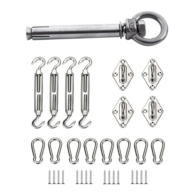 

2 Pcs Stainless Steel Raw Style Shield Anchor Eye Bolts & 1 Set M6 Awning Attachment Sun Shade Sail Hardware Kit
