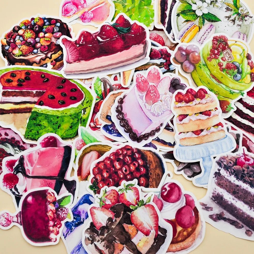 30pcs Watercolor fruit cakes Cute stickers Planner Scrapbooking DIY Dry Glue Sticker for Hand book thin Paper journal