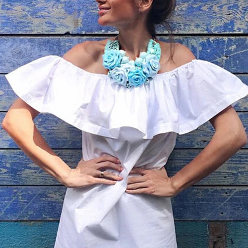 Женское летнее платье с открытыми плечами коротким рукавом | Женская одежда