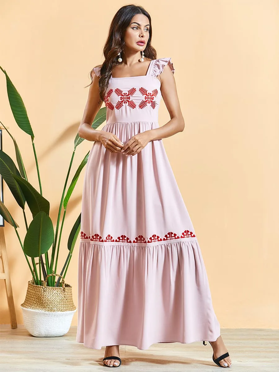 Женское платье макси размера плюс с вышивкой и рюшами летнее праздничное без