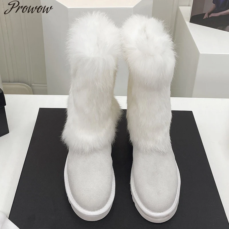 

Prowow New Fashion Winter Non-slip Snow Boots Brand Design Warm Pure Sheep Wool Women Shoes Solid Slip-on Female Boots