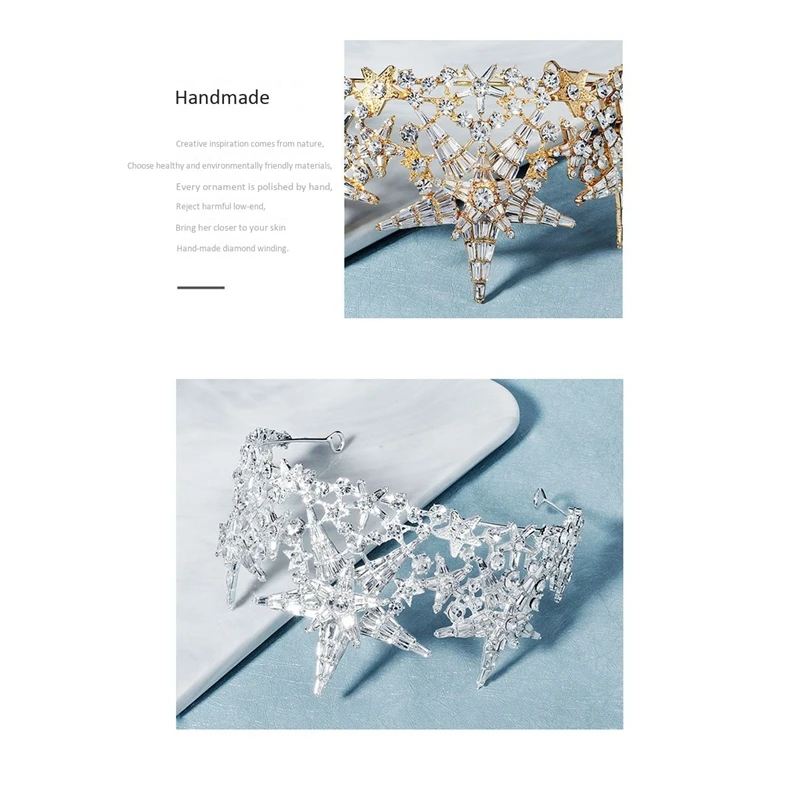 

Bride Wedding Headdress Bright Five-Pointed Stars Rhinestone Crown Birthday Party Adult Hair Accessories