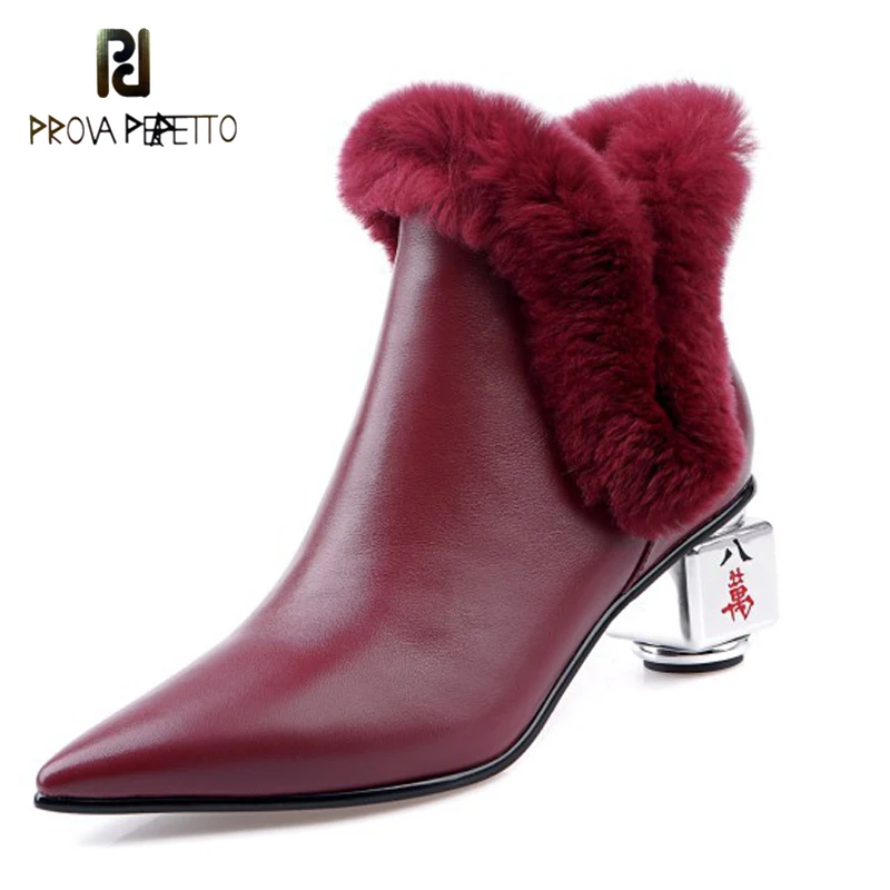 

Inside and Outside Full Leather Autumn and Winter 2021 New Cowhide with Rex Rabbit Fur Pointed Toe Shaped Heel Ankle Boots