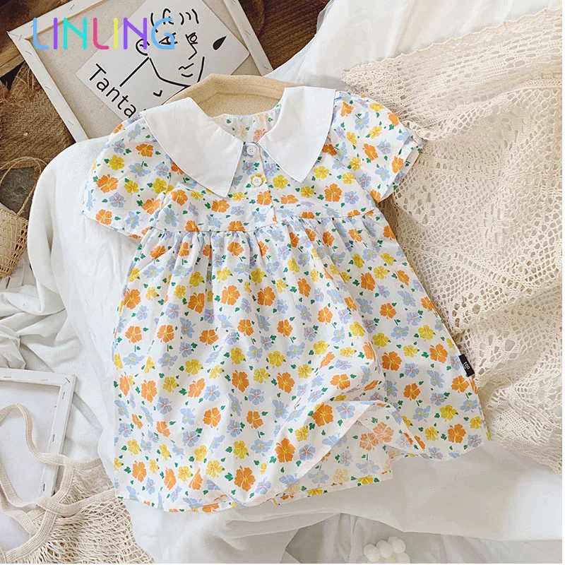 Летнее милое платье с короткими рукавами для девочек принцессы Детское одежда